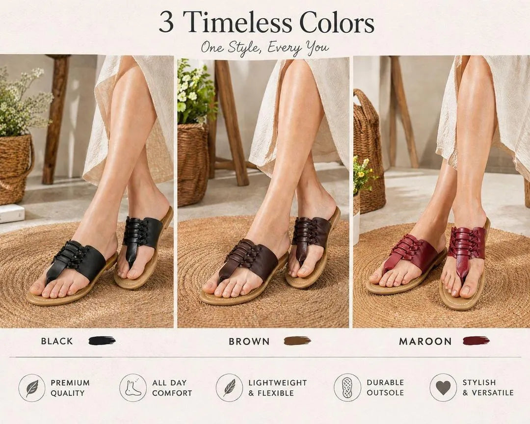 Brown Leather Slippers with Strap for Women