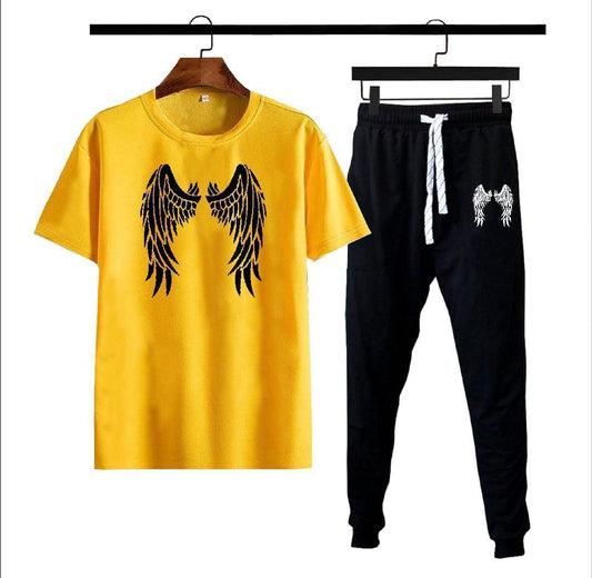 Men's Wing Graphic Track Suit Yellow Black Cotton Medium to XL