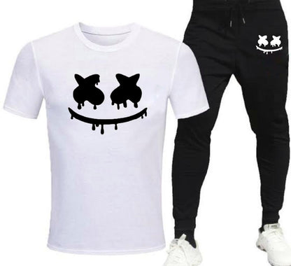 Men Cotton Graphic Track Suit Black Round Neck