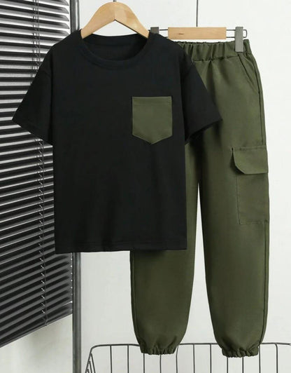 Men Black Cargo Track Suit Micro Interlock XL