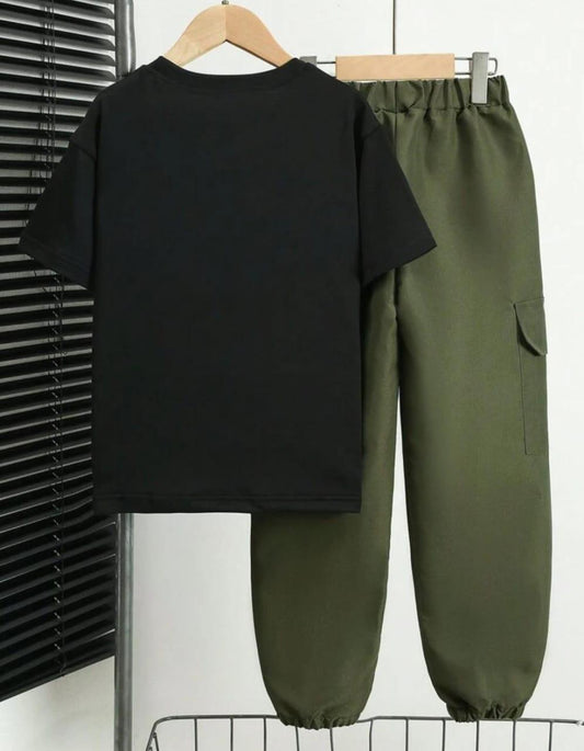 Men Black Cargo Track Suit Micro Interlock XL