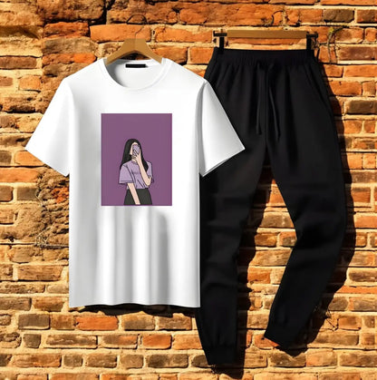 2 Pcs Women's Stitched Cotton Printed Tracksuit