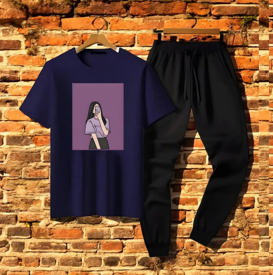 2 Pcs Women's Stitched Cotton Printed Tracksuit