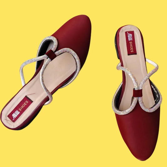Maroon Rhinestone Women's Flats Size 6-10 Synthetic Leather