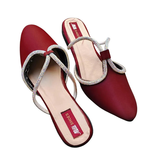 Maroon Rhinestone Women's Flats Size 6-10 Synthetic Leather