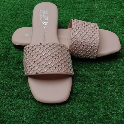 Women Synthetic Leather Rhinestone Flats Pink Size 6-10