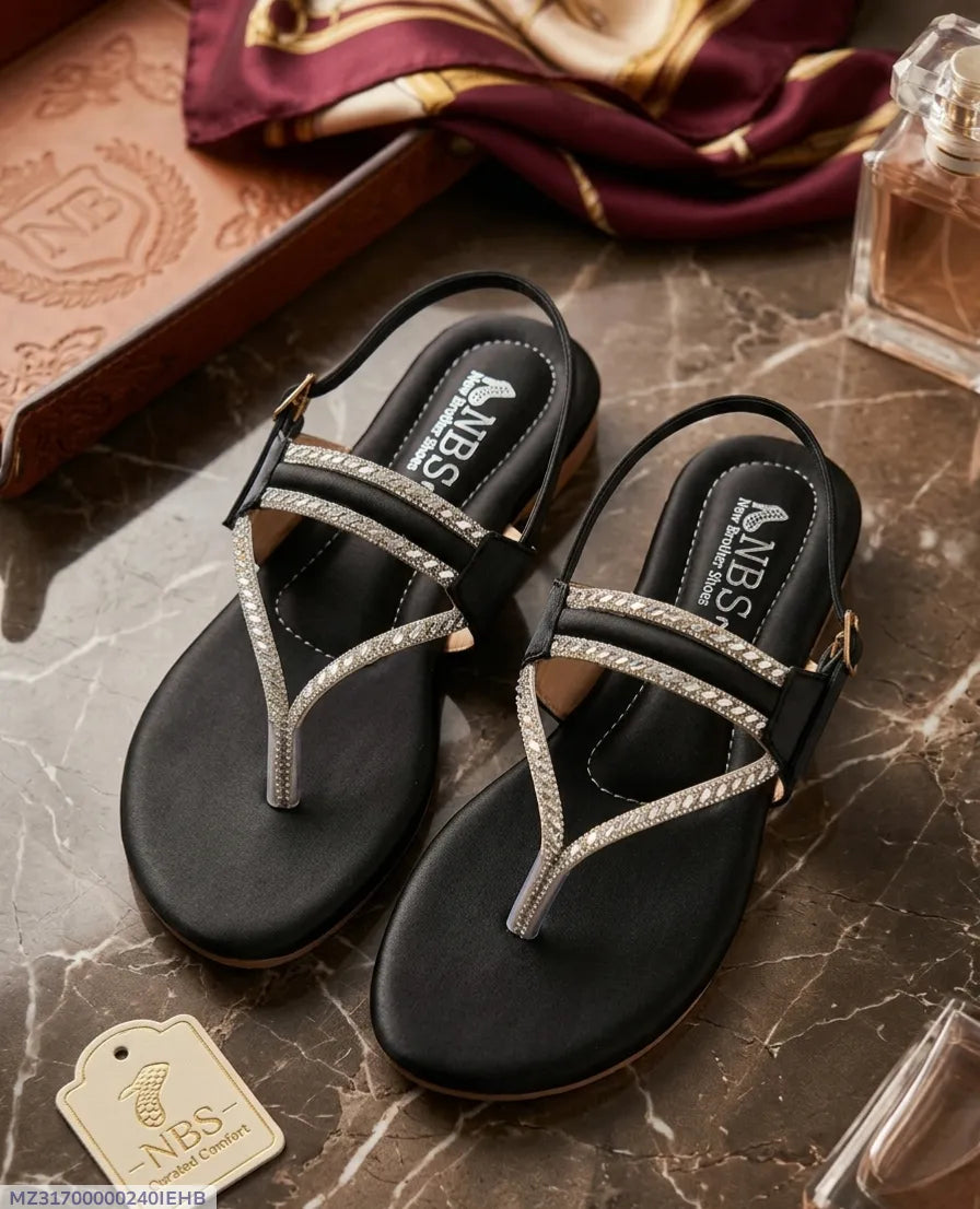 Women's Black Rhinestone Flip Flops Flat Sandals