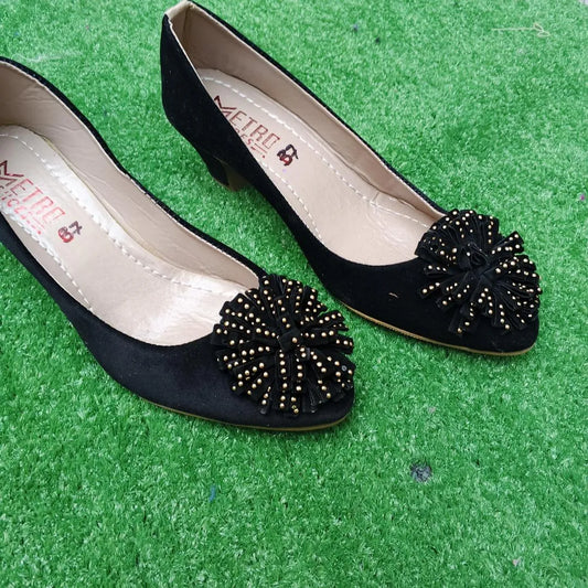 Black Rhinestone Bow Women's Flat Shoes Size 6-11