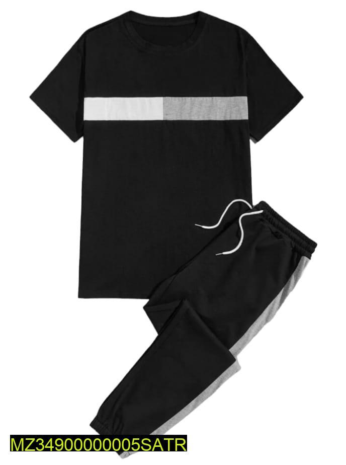 Black Printed Track Suit 2-Piece Set for Men