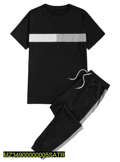 Black Printed Track Suit 2-Piece Set for Men