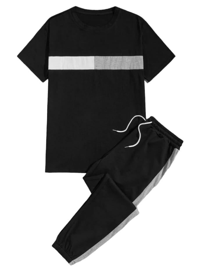 Black Printed Track Suit 2-Piece Set for Men