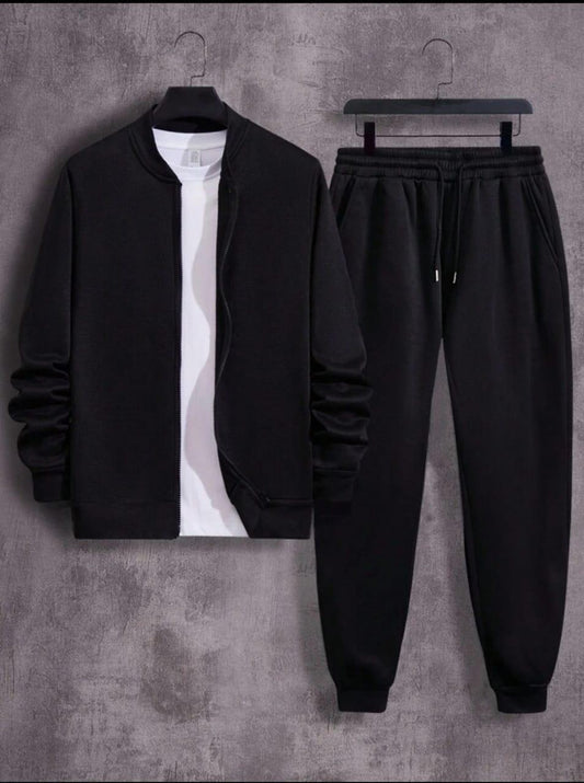 Men Fleece Zipper Track Suit Black XL to XXL Winter Warm