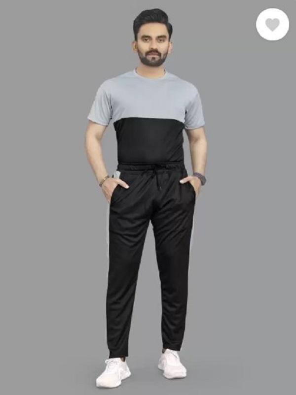 Men Grey Printed Track Suit 2 Pcs Slim Fit
