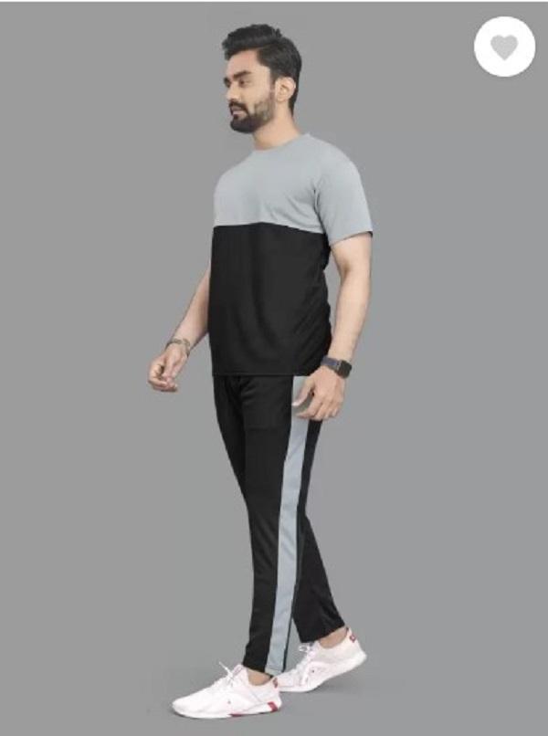 Men Grey Printed Track Suit 2 Pcs Slim Fit