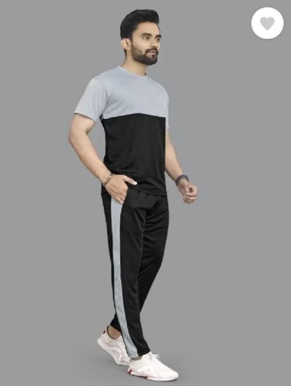 Men Grey Printed Track Suit 2 Pcs Slim Fit