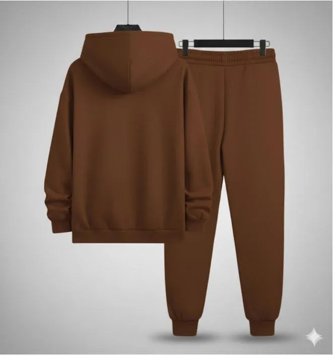 Men NASA Printed Track Suit Brown Polyester Hoodie Trousers