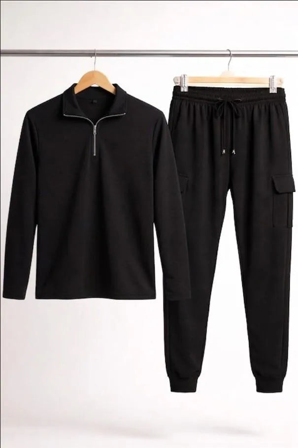 2 Pcs Men's Dri Fit Plain Zipper Track Suit