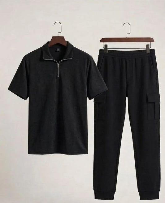 Black Men's 2-Piece Polo Track Suit Set