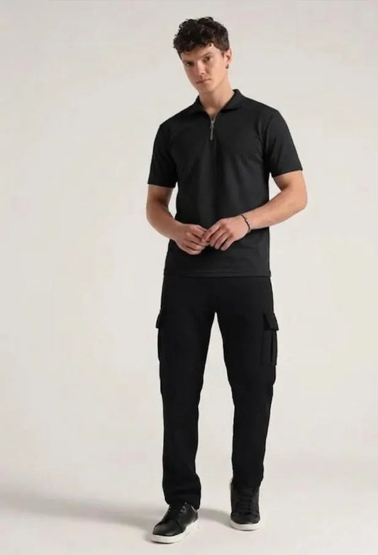 Black Men's 2-Piece Polo Track Suit Set