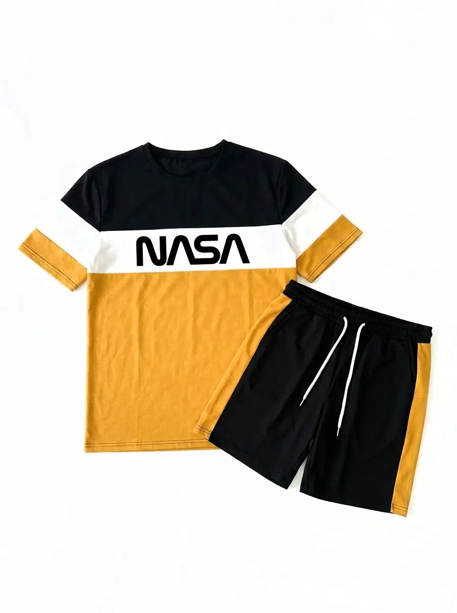 2 Pcs Polyester Printed T-Shirt & Shorts Tracksuit