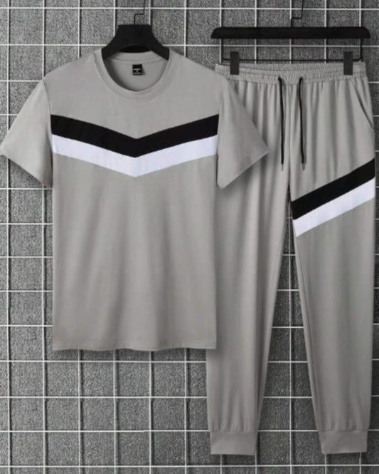 Men Grey Micro Track Suit 2Pcs Round Neck
