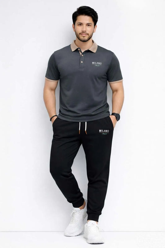 Men Printed Track Suit Set MILANO Polyester Black