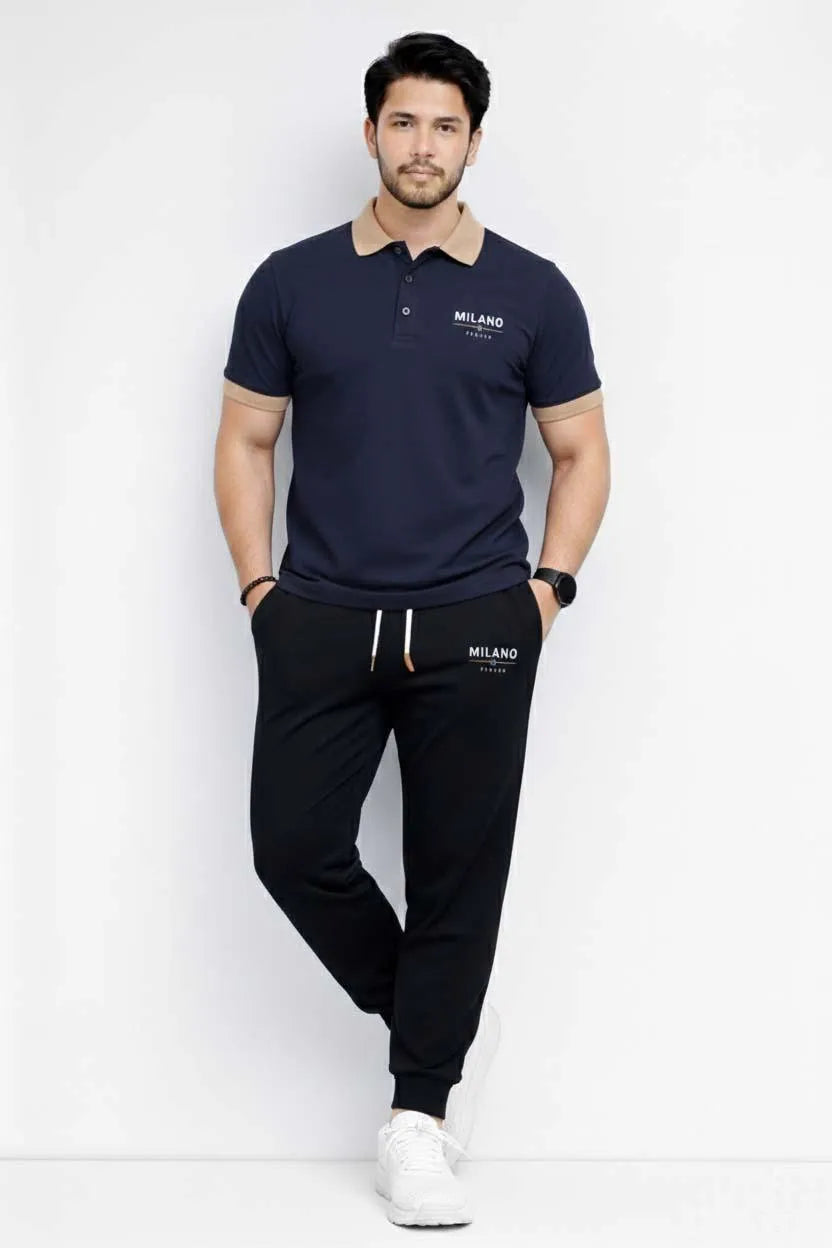 Navy Blue Printed Track Suit for Men MILANO Polyester