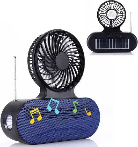 Solar Fan with Music & LED Light for Outdoor Use