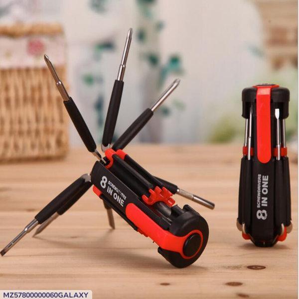 Compact 8-in-1 Screwdriver Tool Red Black ABS