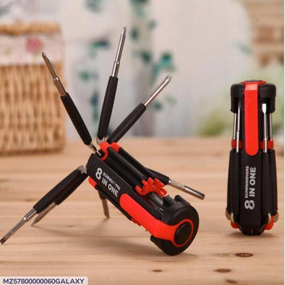 Compact 8-in-1 Screwdriver Tool Red Black ABS