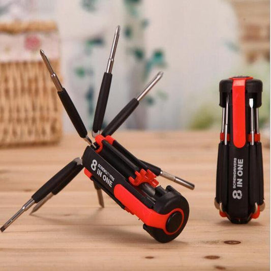Compact 8-in-1 Screwdriver Tool Red Black ABS