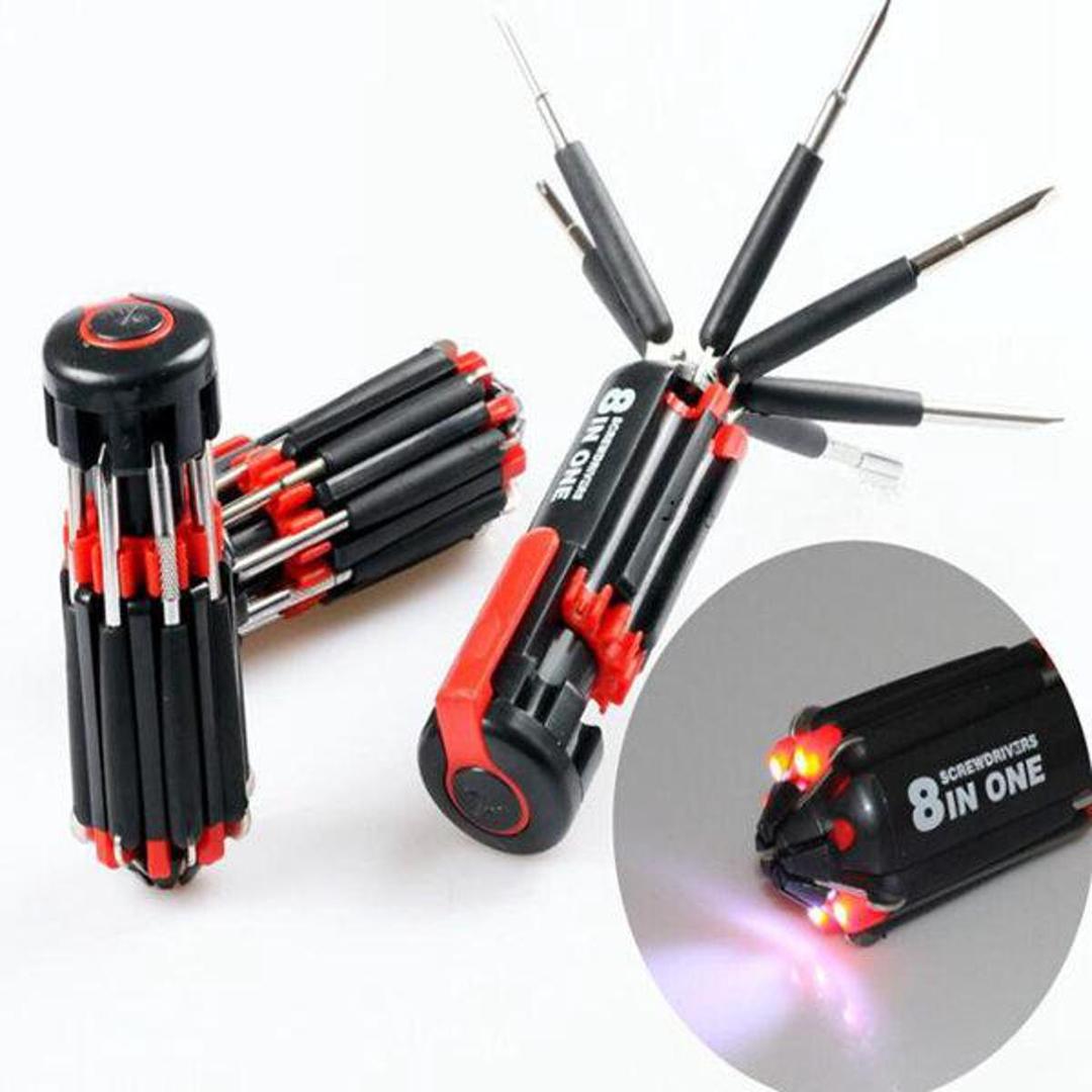 Compact 8-in-1 Screwdriver Tool Red Black ABS