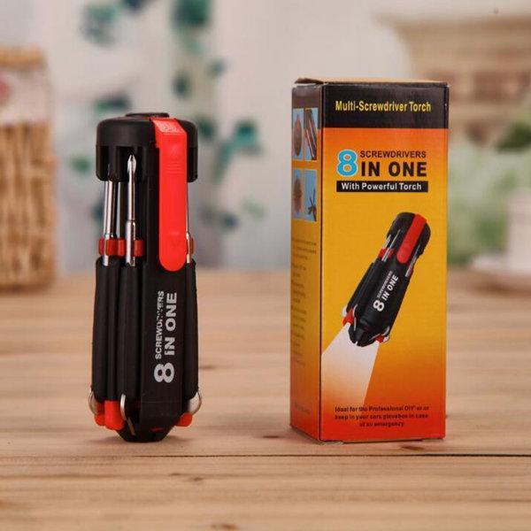 Compact 8-in-1 Screwdriver Tool Red Black ABS
