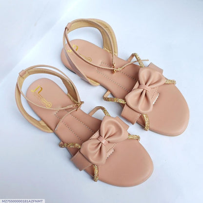 Peach PU Leather Bow Sandals for Women