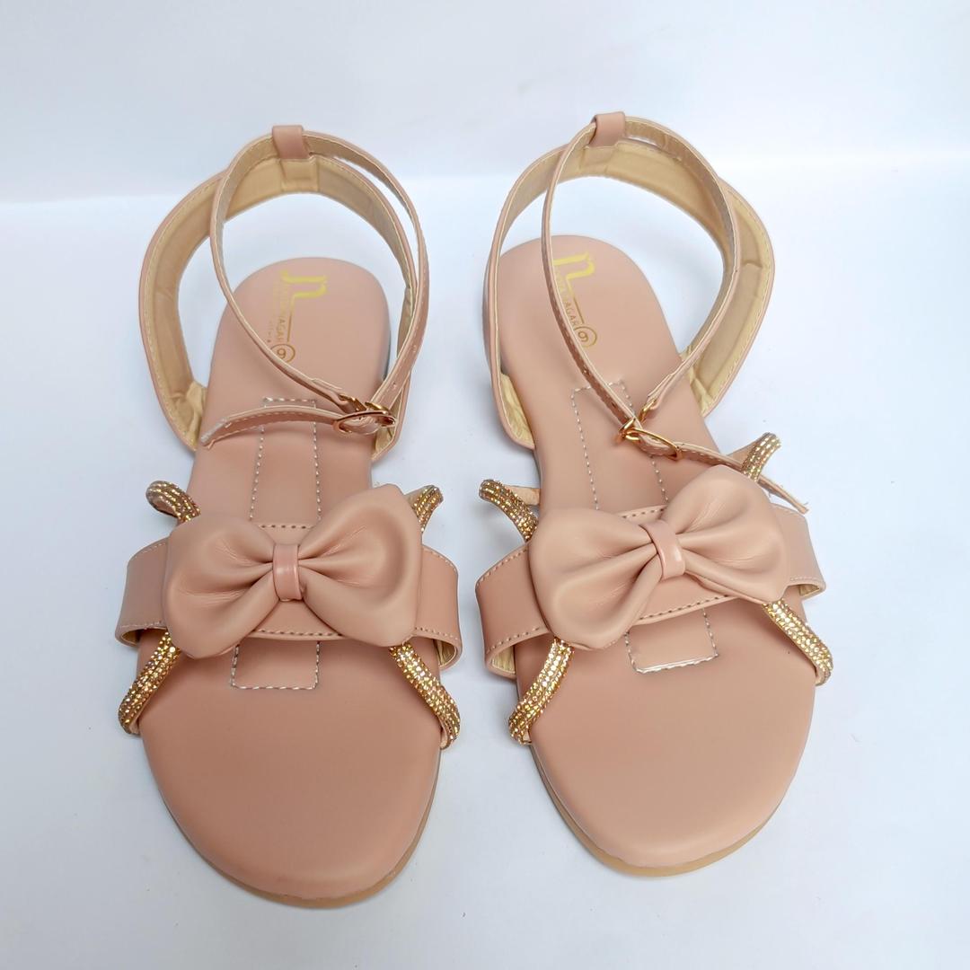 Peach PU Leather Bow Sandals for Women