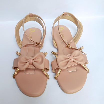 Peach PU Leather Bow Sandals for Women