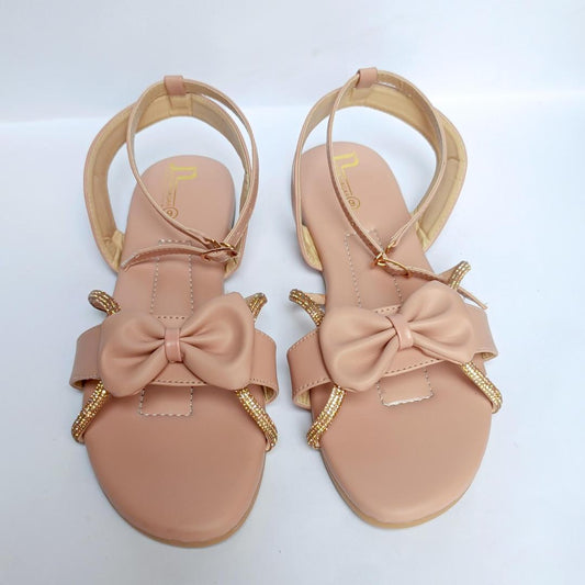 Peach PU Leather Bow Sandals for Women