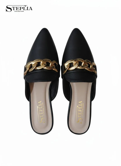 Black Chain Women's Formal Flats Size 6-11