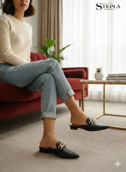 Black Chain Women's Formal Flats Size 6-11