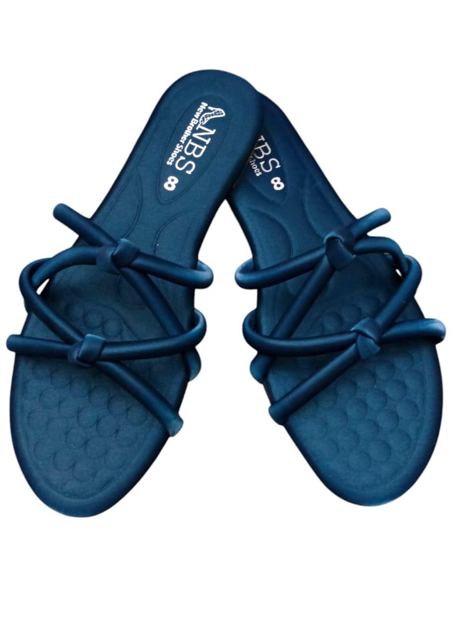Navy Blue PVC Women's Casual Flats with Straps