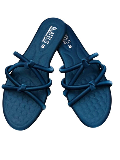 Navy Blue PVC Women's Casual Flats with Straps
