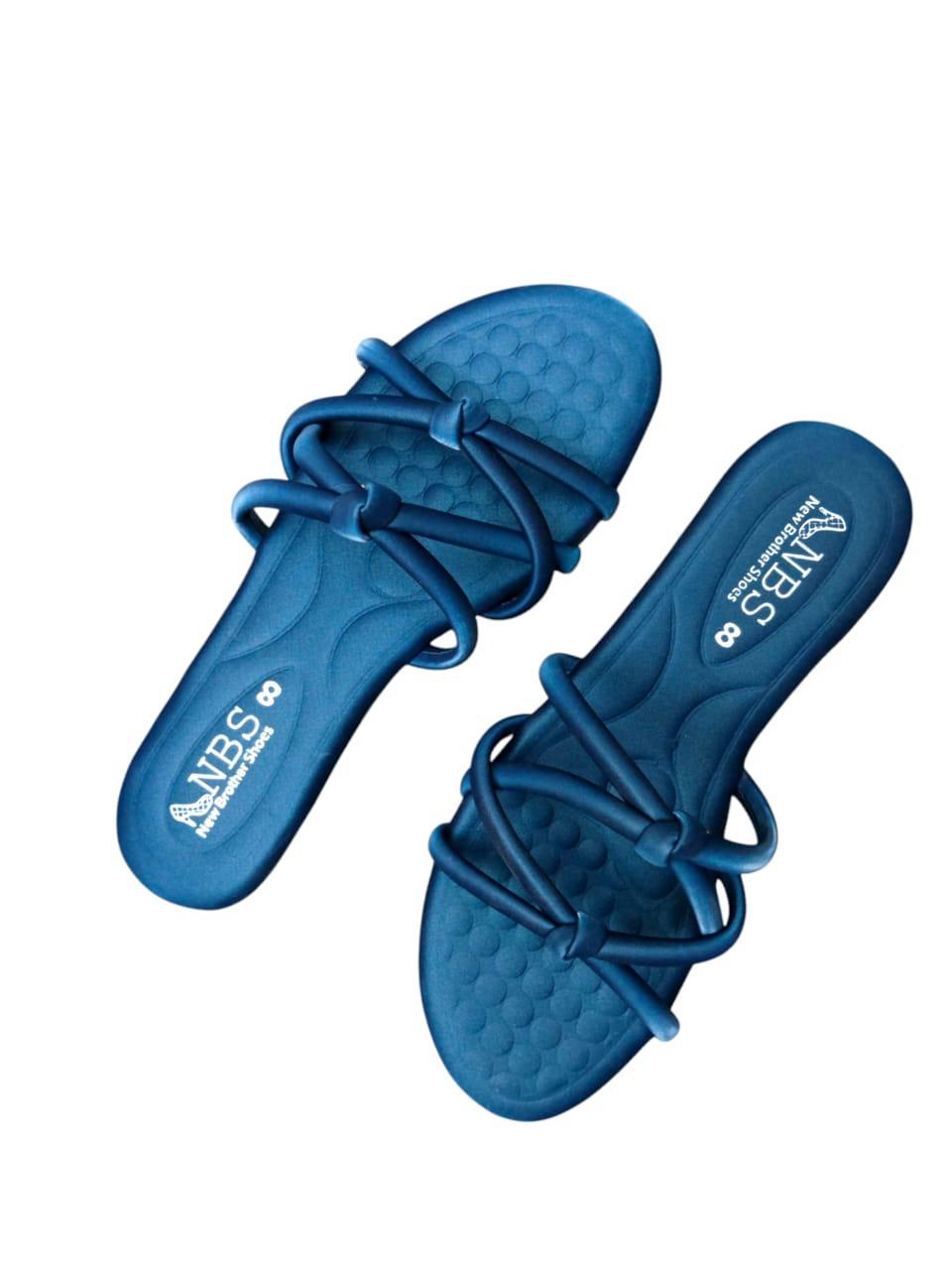 Navy Blue PVC Women's Casual Flats with Straps