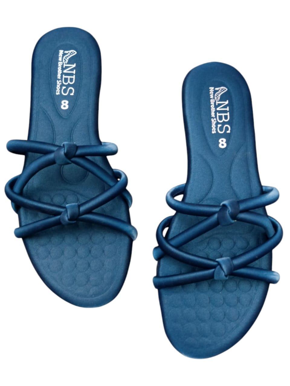 Navy Blue PVC Women's Casual Flats with Straps