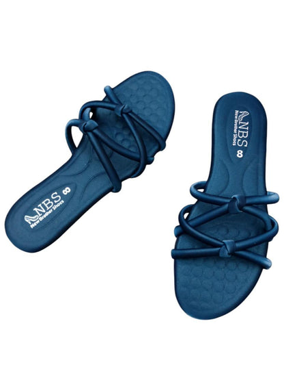 Navy Blue PVC Women's Casual Flats with Straps