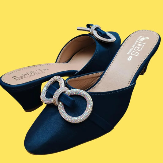 Blue Rhinestone Heels for Women Wedding Party Office Wear
